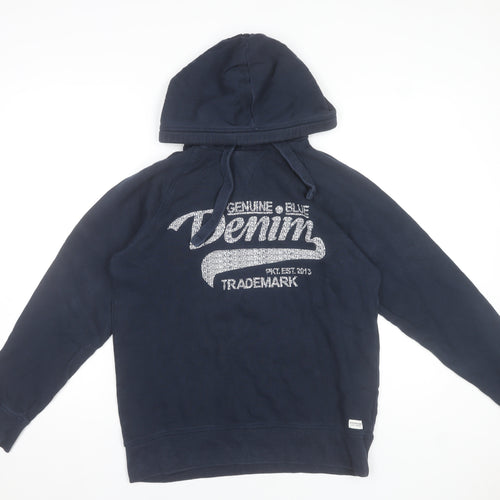 Stock & Hank Men's Blue Pullover Hoodie L Cotton Graphic Sweatshirt