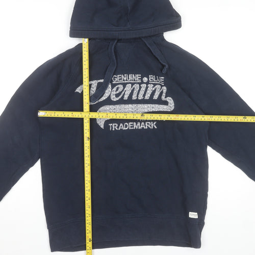 Stock & Hank Men's Blue Pullover Hoodie L Cotton Graphic Sweatshirt