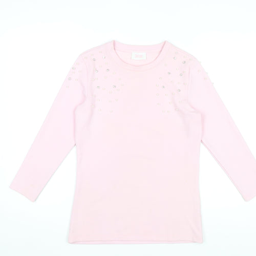 Savida Women's Pink Beaded Long Sleeve Knit Top XS