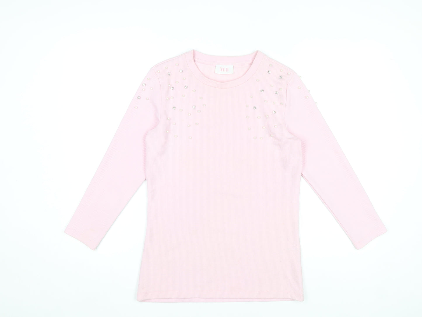 Savida Women's Pink Beaded Long Sleeve Knit Top XS