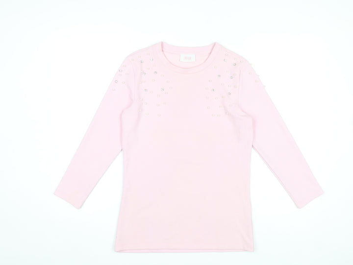 Savida Women's Pink Beaded Long Sleeve Knit Top XS