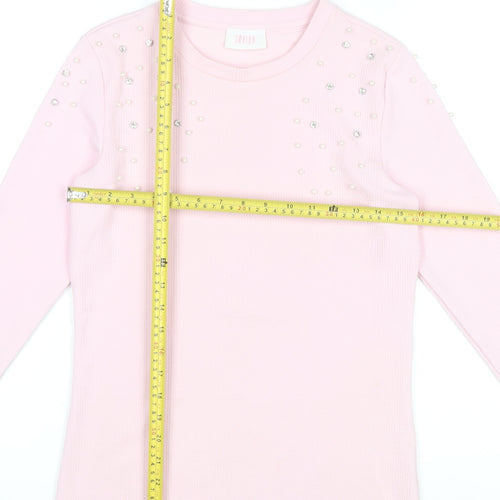 Savida Women's Pink Beaded Long Sleeve Knit Top XS