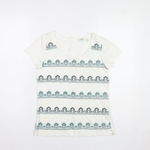 FatFace Women's White Embroidered Cotton T-Shirt Size 8