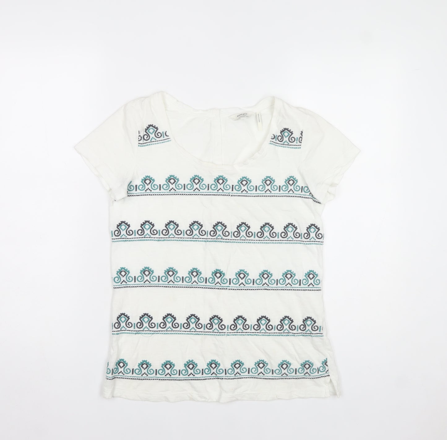 FatFace Women's White Embroidered Cotton T-Shirt Size 8