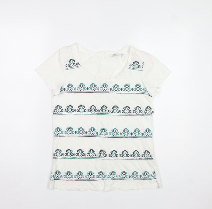 FatFace Women's White Embroidered Cotton T-Shirt Size 8