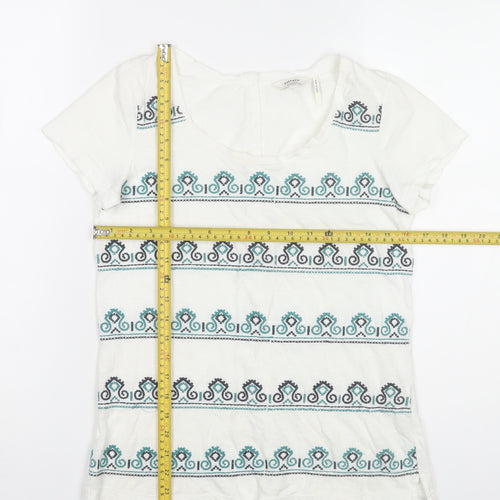 FatFace Women's White Embroidered Cotton T-Shirt Size 8