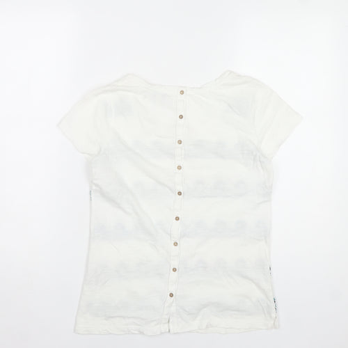 FatFace Women's White Embroidered Cotton T-Shirt Size 8