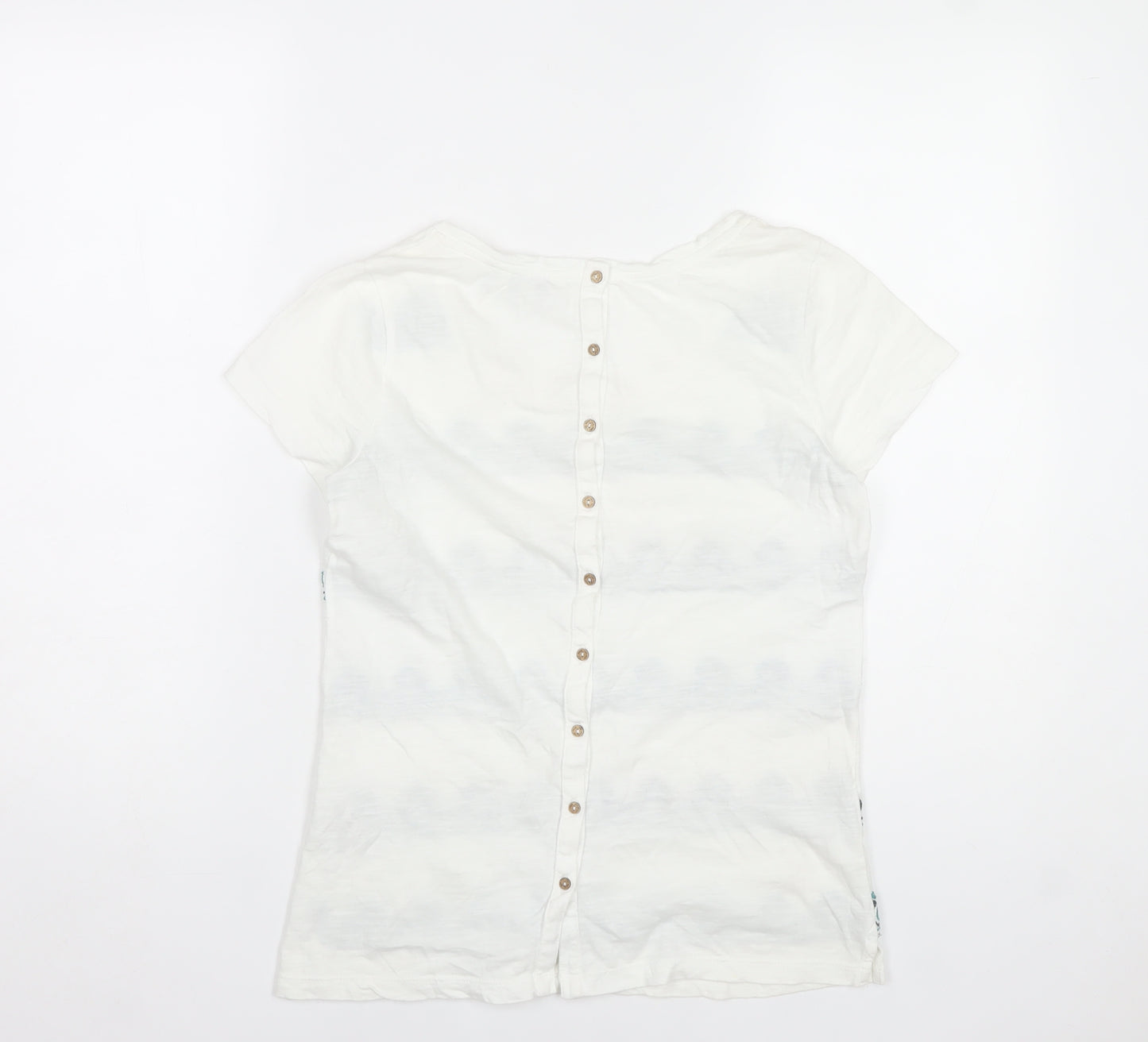 FatFace Women's White Embroidered Cotton T-Shirt Size 8