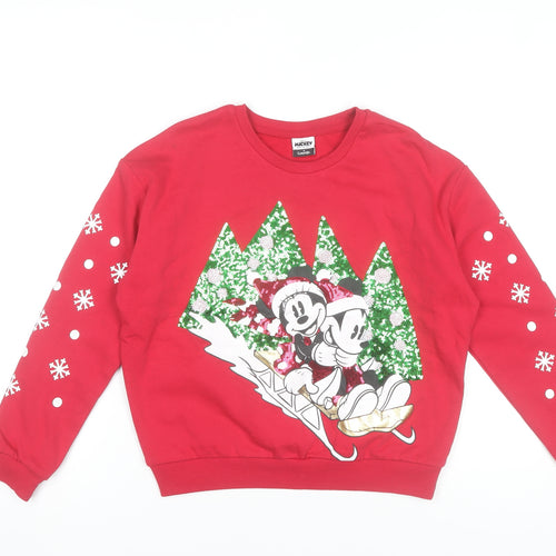 Disney Mickey & Friends Girls Red Christmas Sweatshirt 9-10 Years Pullover