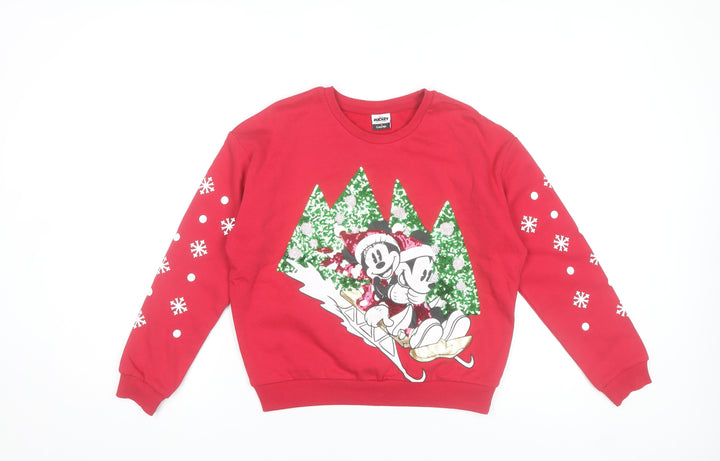 Disney Mickey & Friends Girls Red Christmas Sweatshirt 9-10 Years Pullover