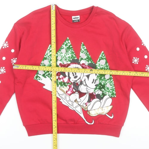 Disney Mickey & Friends Girls Red Christmas Sweatshirt 9-10 Years Pullover