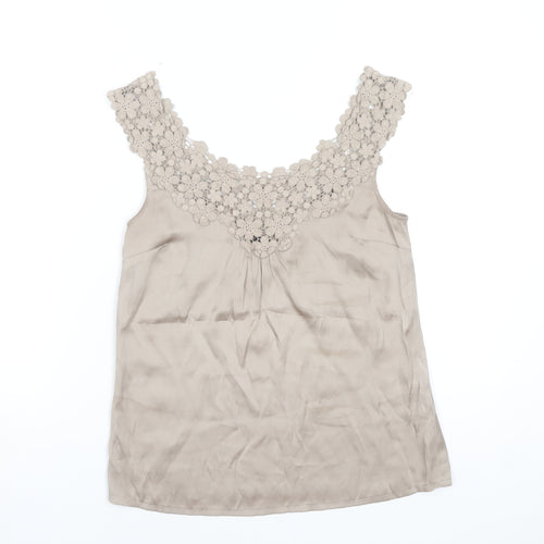 Savida Women's Beige Crochet Neck Sleeveless Camisole Top Size 10