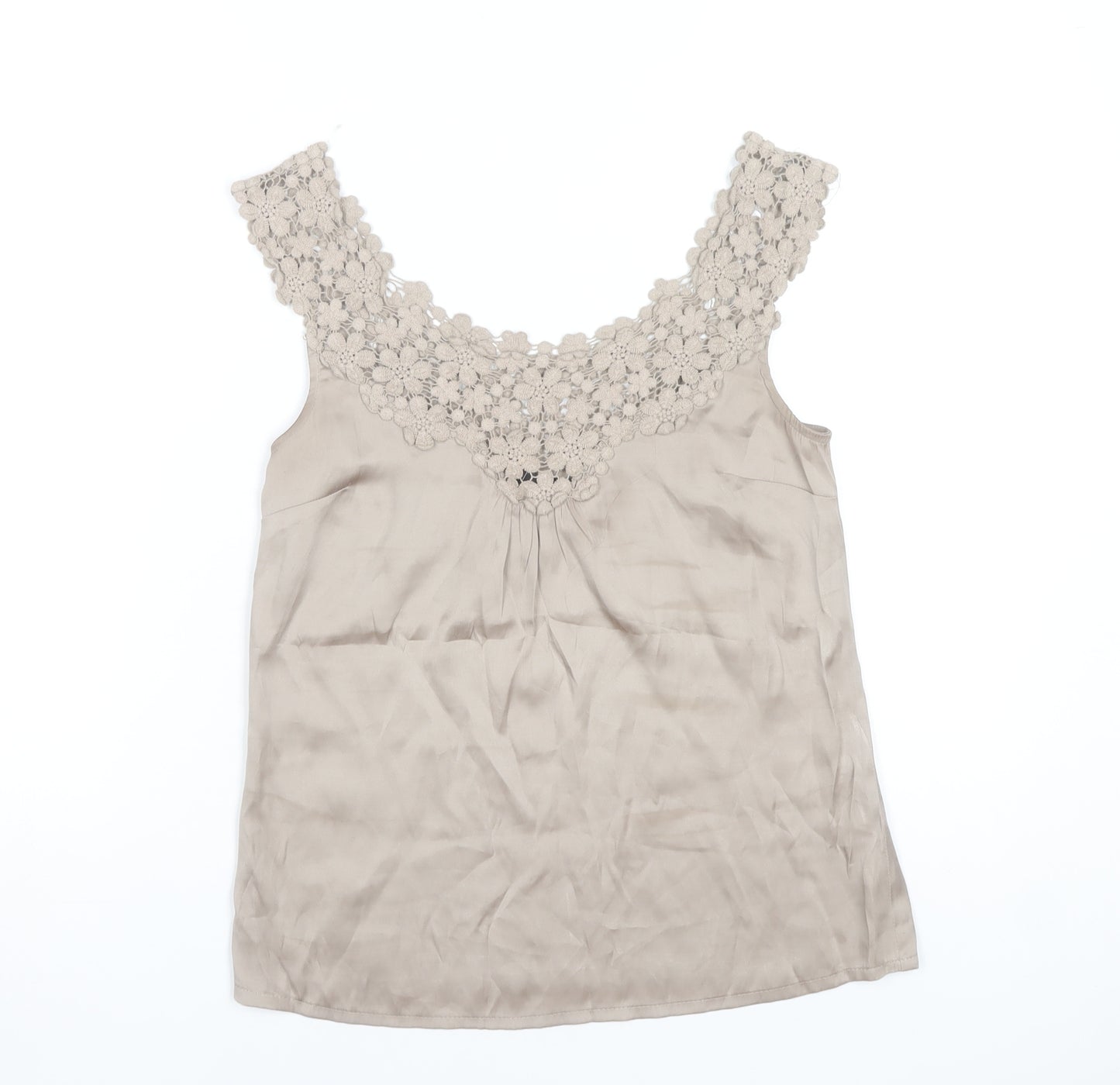 Savida Women's Beige Crochet Neck Sleeveless Camisole Top Size 10