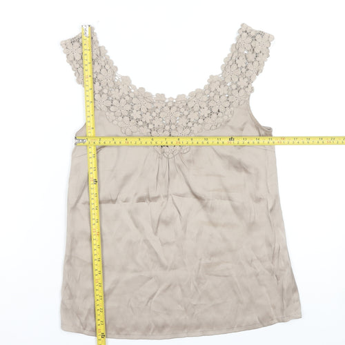 Savida Women's Beige Crochet Neck Sleeveless Camisole Top Size 10