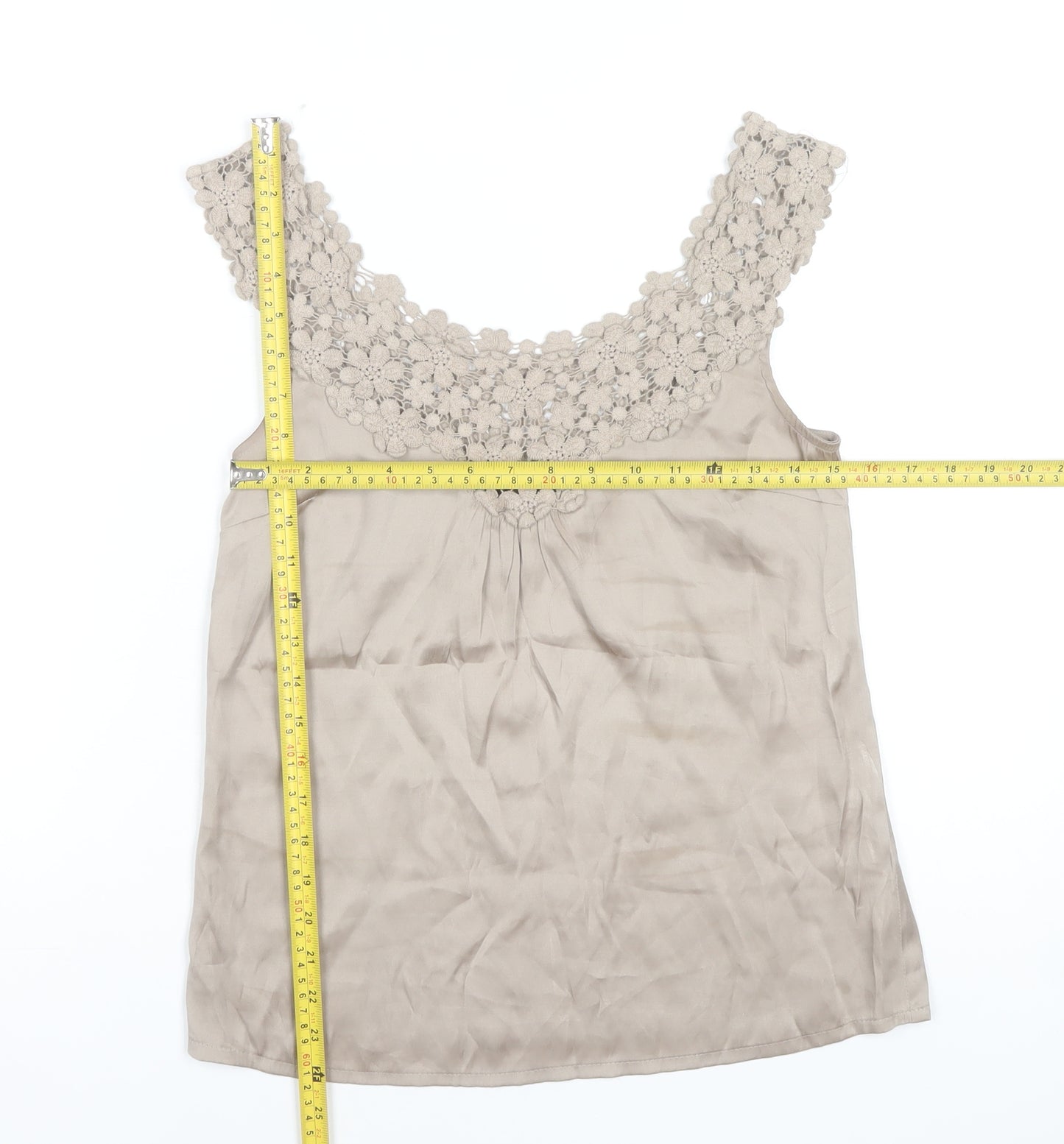 Savida Women's Beige Crochet Neck Sleeveless Camisole Top Size 10