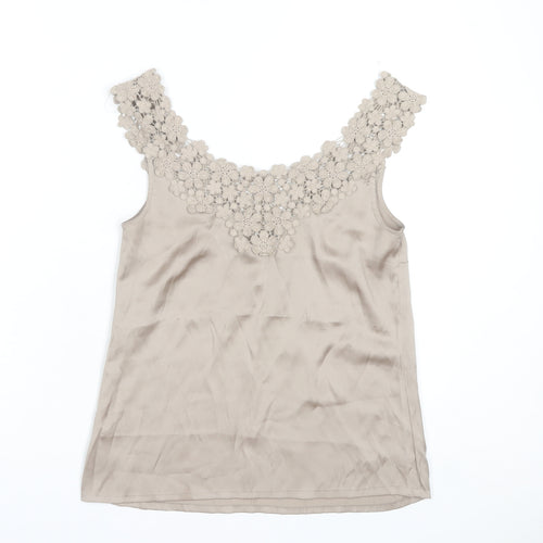 Savida Women's Beige Crochet Neck Sleeveless Camisole Top Size 10