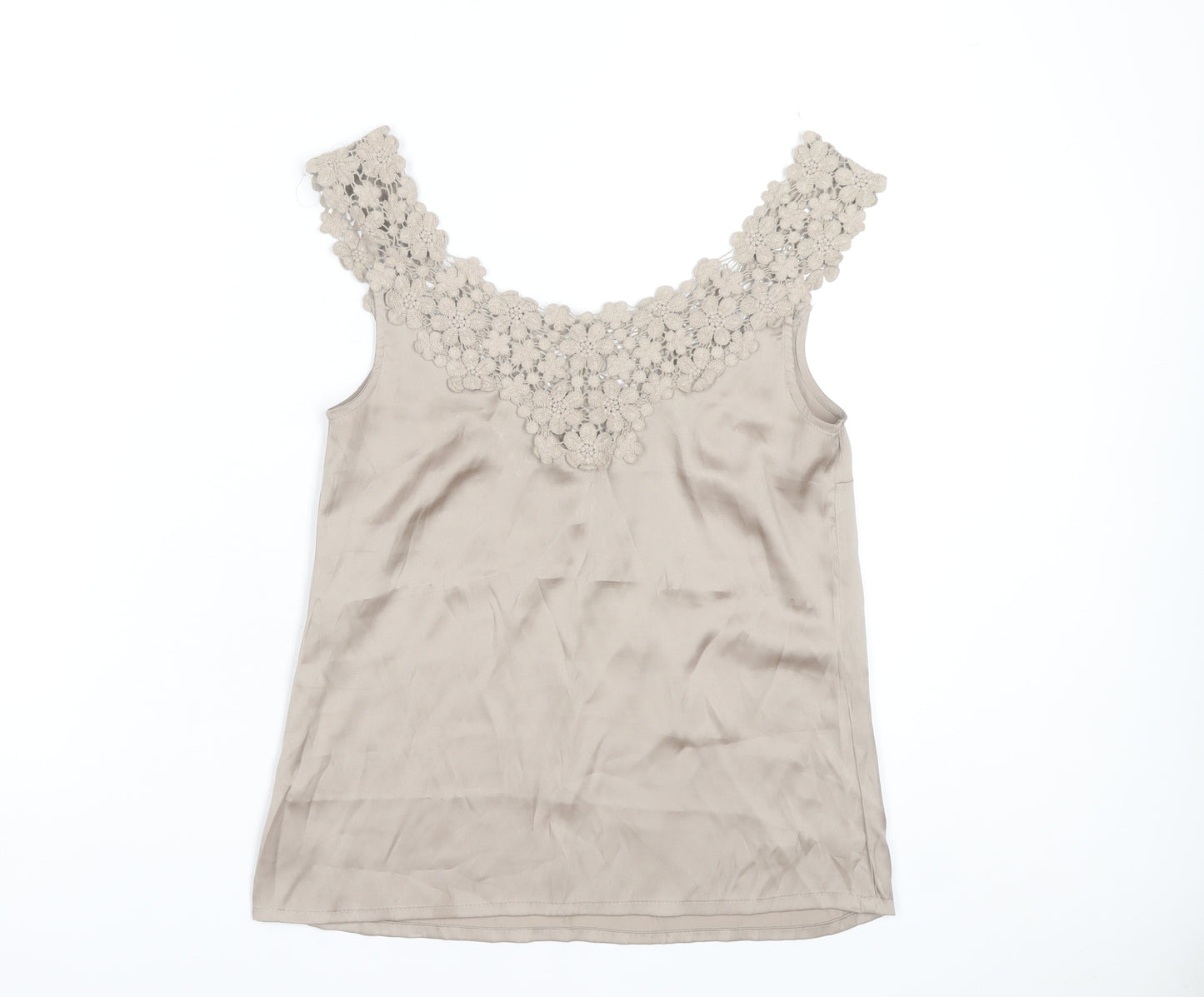 Savida Women's Beige Crochet Neck Sleeveless Camisole Top Size 10