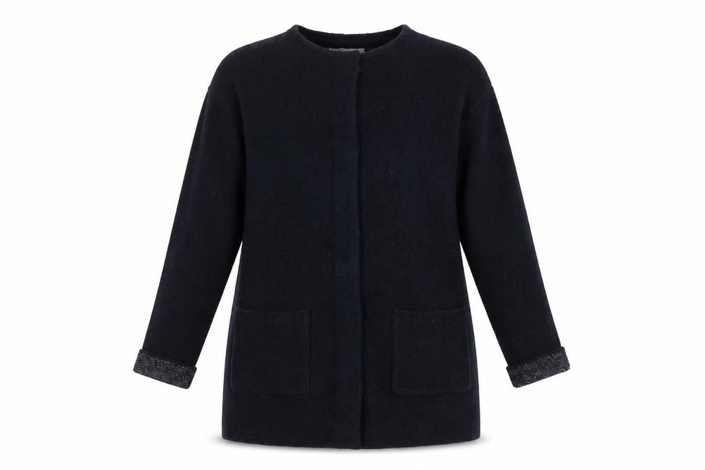 Front view of Promod Women’s Black Wool Blend Long Cardigan, size M