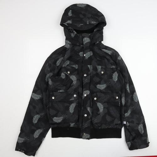 Penfield Women's Black Feather Print Hooded Puffer Jacket L