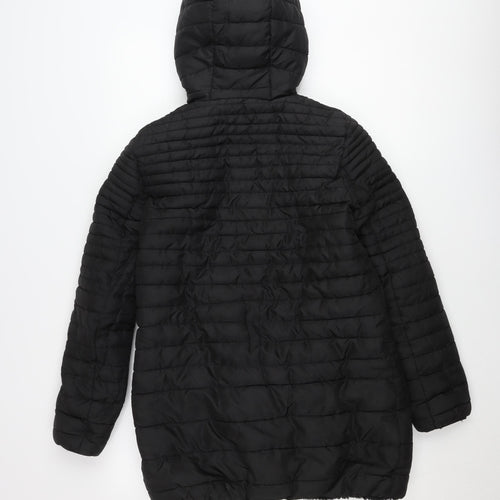 Women's Black Puffer Jacket Hooded Mid-Length Size S Polyester
