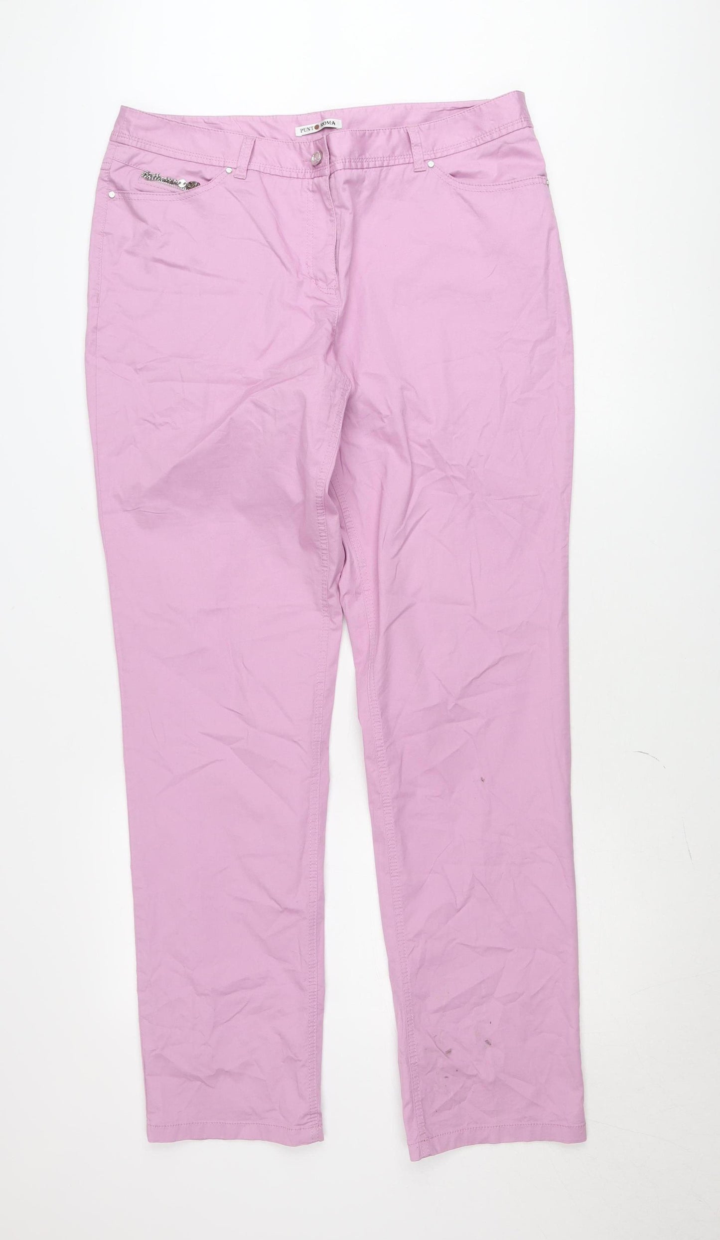 Punto Roma Women Pink Chino Trousers Size 18 Stretch Cotton