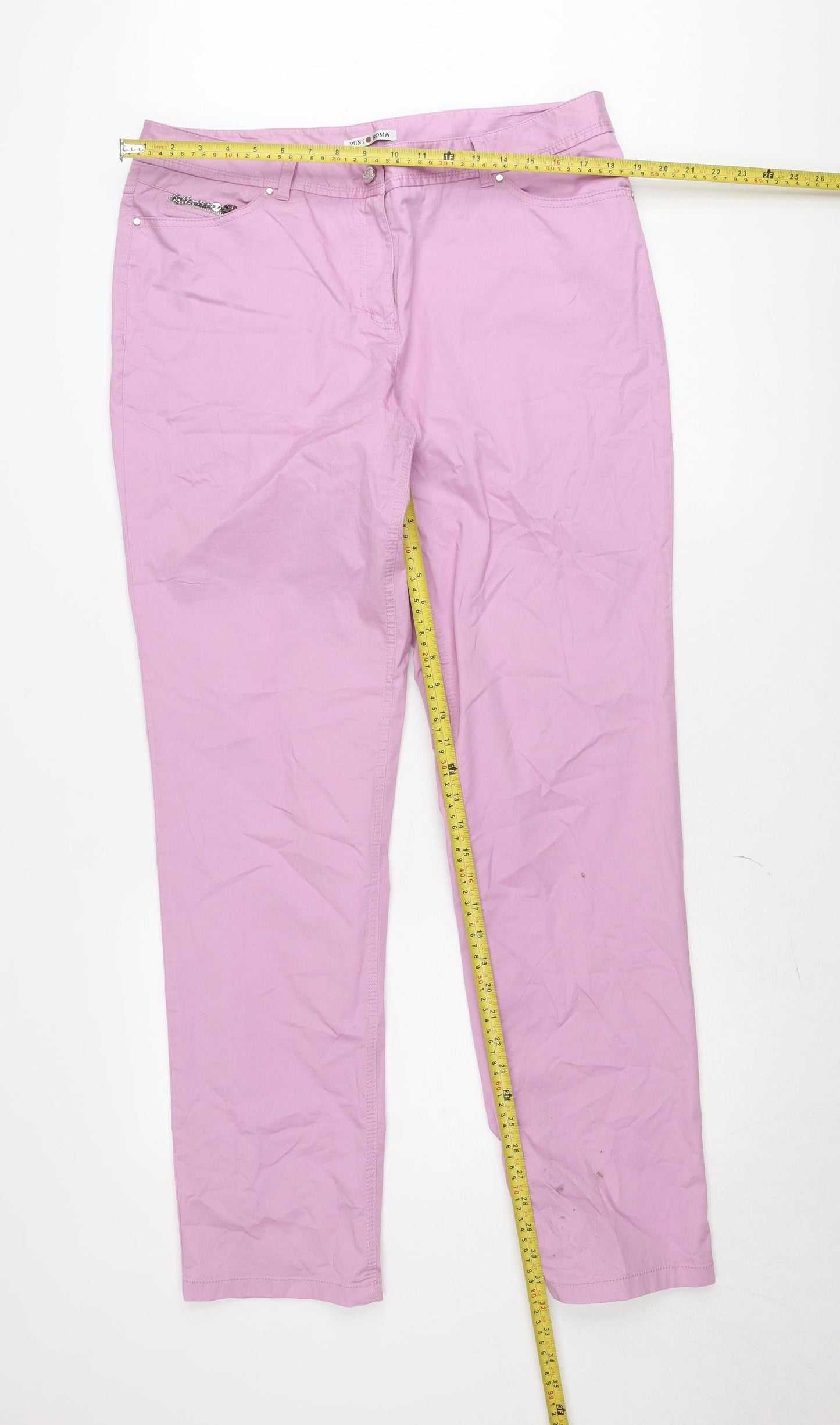 Punto Roma Women Pink Chino Trousers Size 18 Stretch Cotton