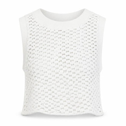 Bershka Women White Knit Cropped Tank Top Size L