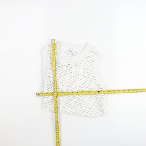 Bershka Women White Knit Cropped Tank Top Size L