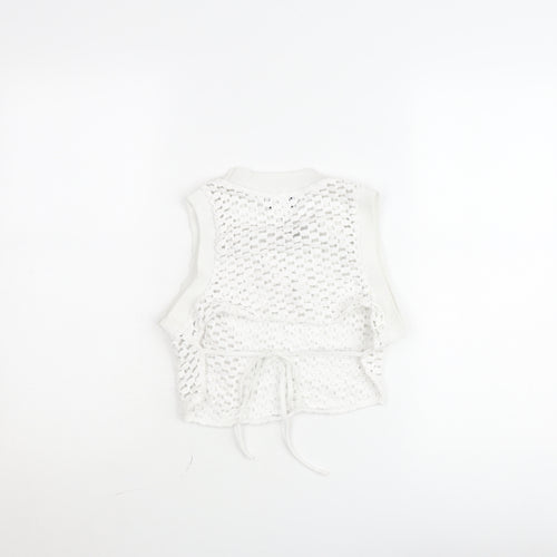 Bershka Women White Knit Cropped Tank Top Size L