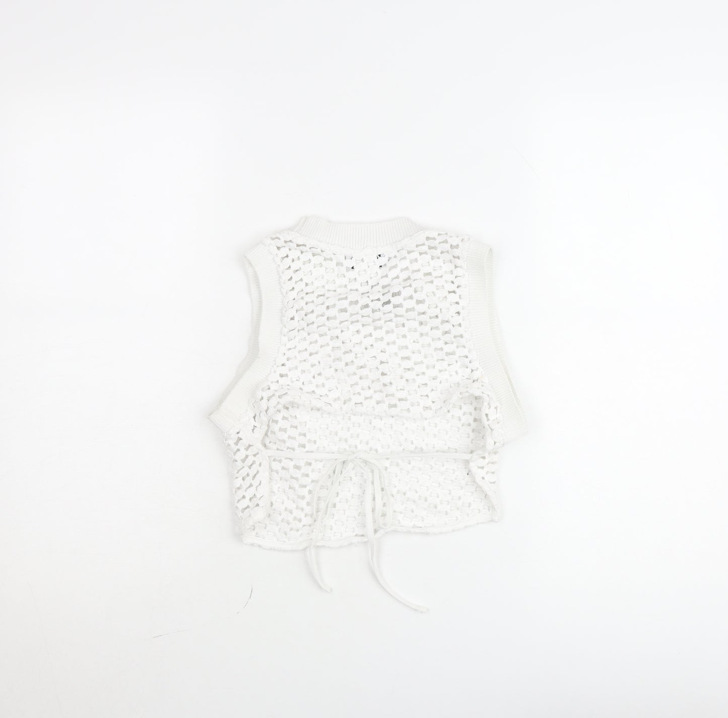 Bershka Women White Knit Cropped Tank Top Size L
