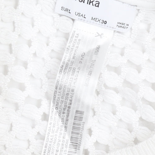 Bershka Women White Knit Cropped Tank Top Size L