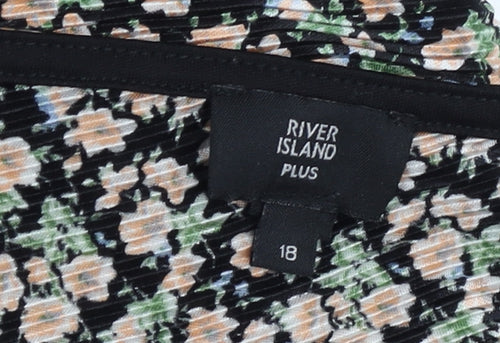 River Island Plus Women’s Black Floral Knee Length Bodycon Dress Size 18