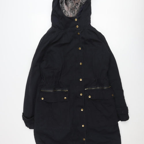 Glamorous Women's Black Faux Fur Hooded Parka Coat XS