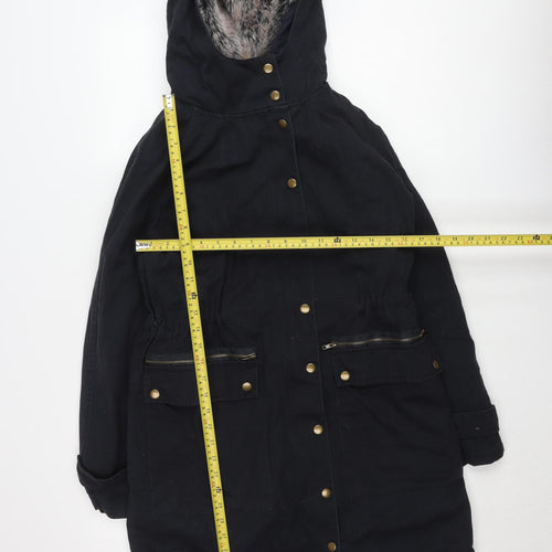Glamorous Women's Black Faux Fur Hooded Parka Coat XS