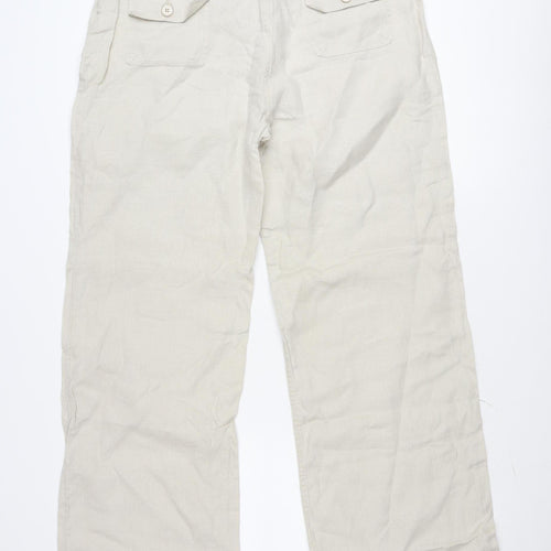 Lady Laura Men Beige Linen Cargo Trousers Size 18 Relaxed Fit
