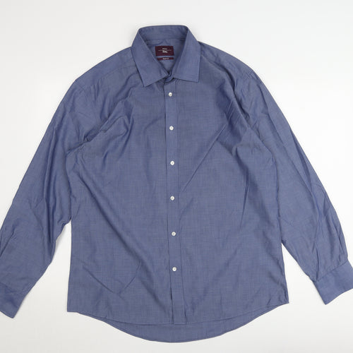 Moss Esq. Men's Blue Regular Fit Long Sleeve Button-Up Shirt 16.5