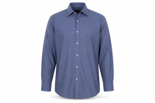 Front view of Moss Esq. Men's Blue Regular Fit Long Sleeve Button-Up Shirt 16.5