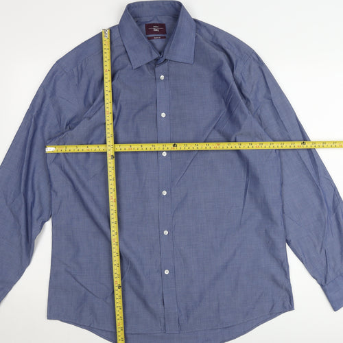Moss Esq. Men's Blue Regular Fit Long Sleeve Button-Up Shirt 16.5