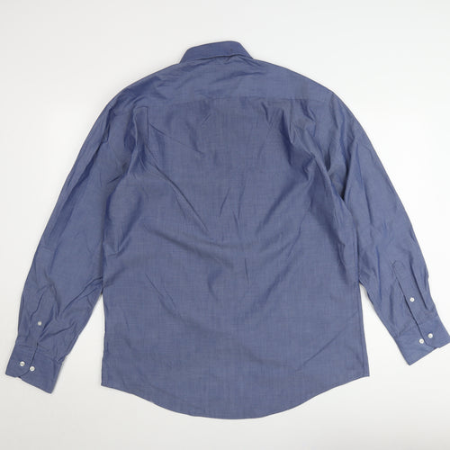 Moss Esq. Men's Blue Regular Fit Long Sleeve Button-Up Shirt 16.5
