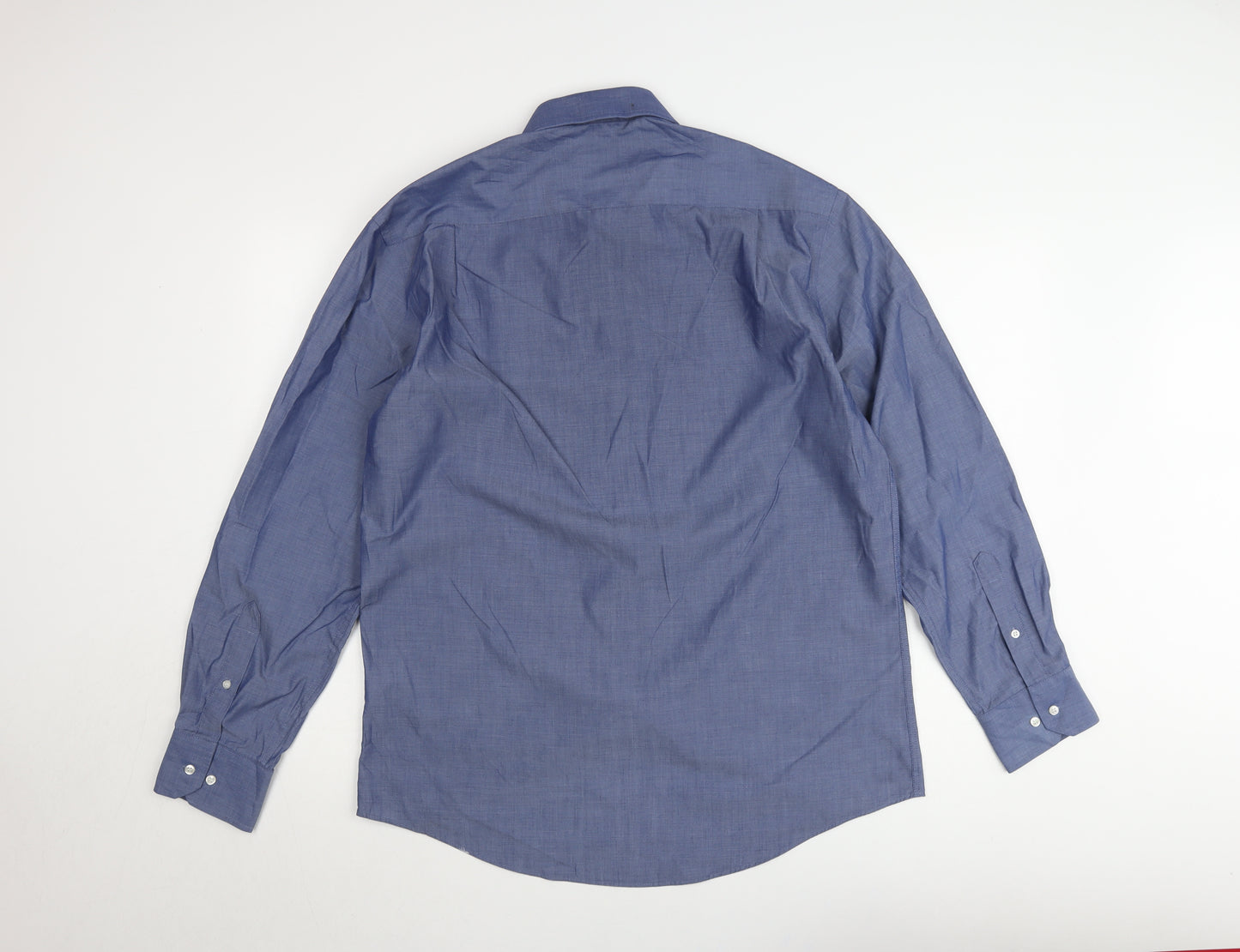 Moss Esq. Men's Blue Regular Fit Long Sleeve Button-Up Shirt 16.5