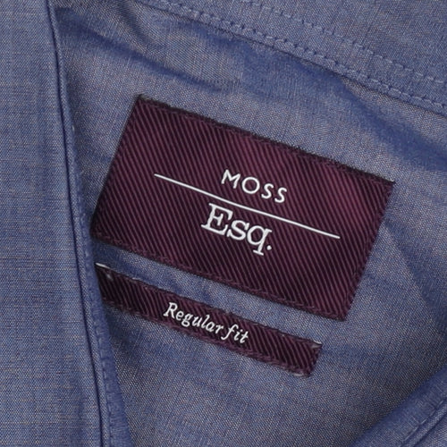 Moss Esq. Men's Blue Regular Fit Long Sleeve Button-Up Shirt 16.5
