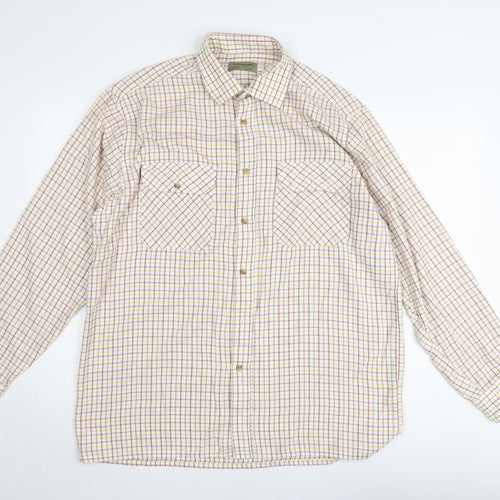 Tom Hagan Men's Beige Checked Long Sleeve Cotton Button-Up Shirt L