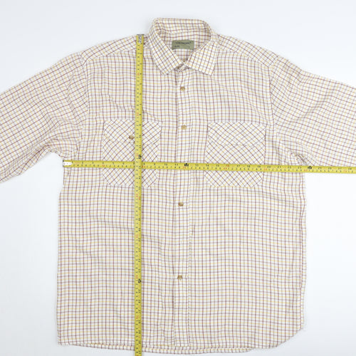 Tom Hagan Men's Beige Checked Long Sleeve Cotton Button-Up Shirt L