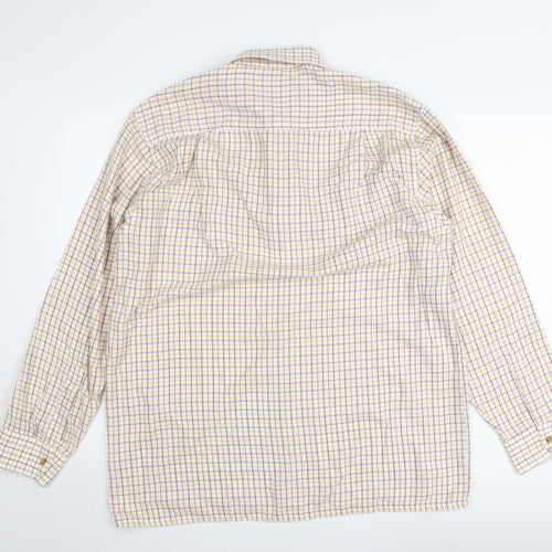 Tom Hagan Men's Beige Checked Long Sleeve Cotton Button-Up Shirt L