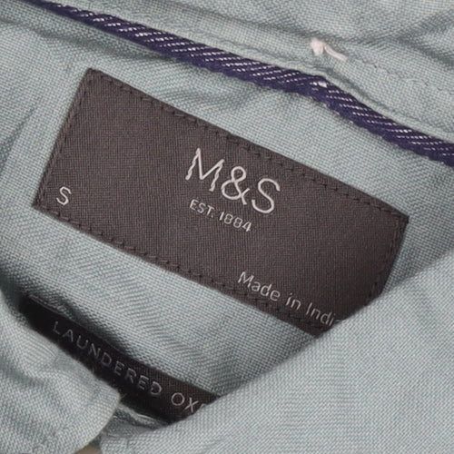 Marks and Spencer Men's Green Short Sleeve Button-Down Oxford Shirt Size S