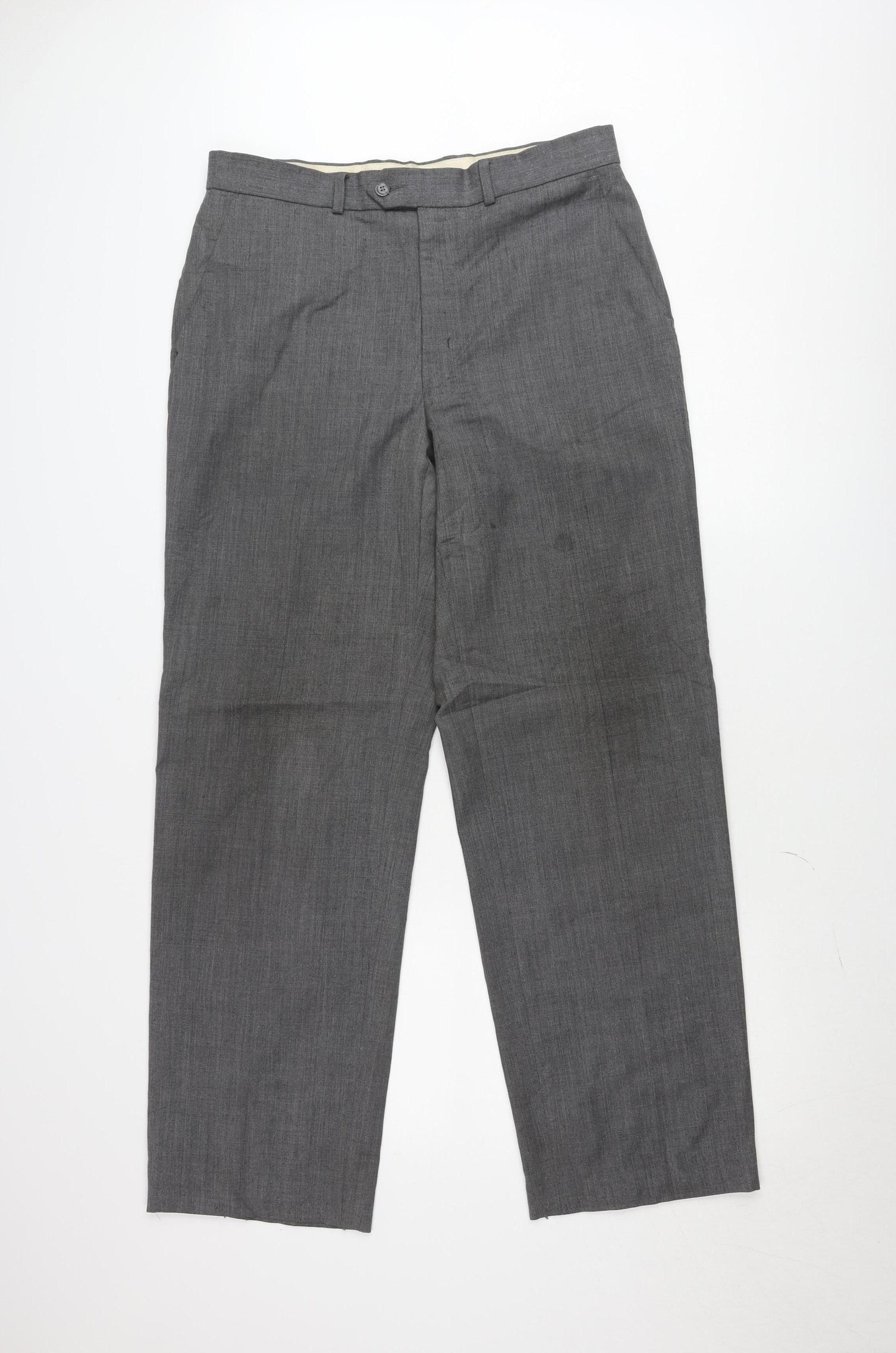 Marks and Spencer Men’s Grey Wool Blend Dress Trousers 34W 33L Regular Fit