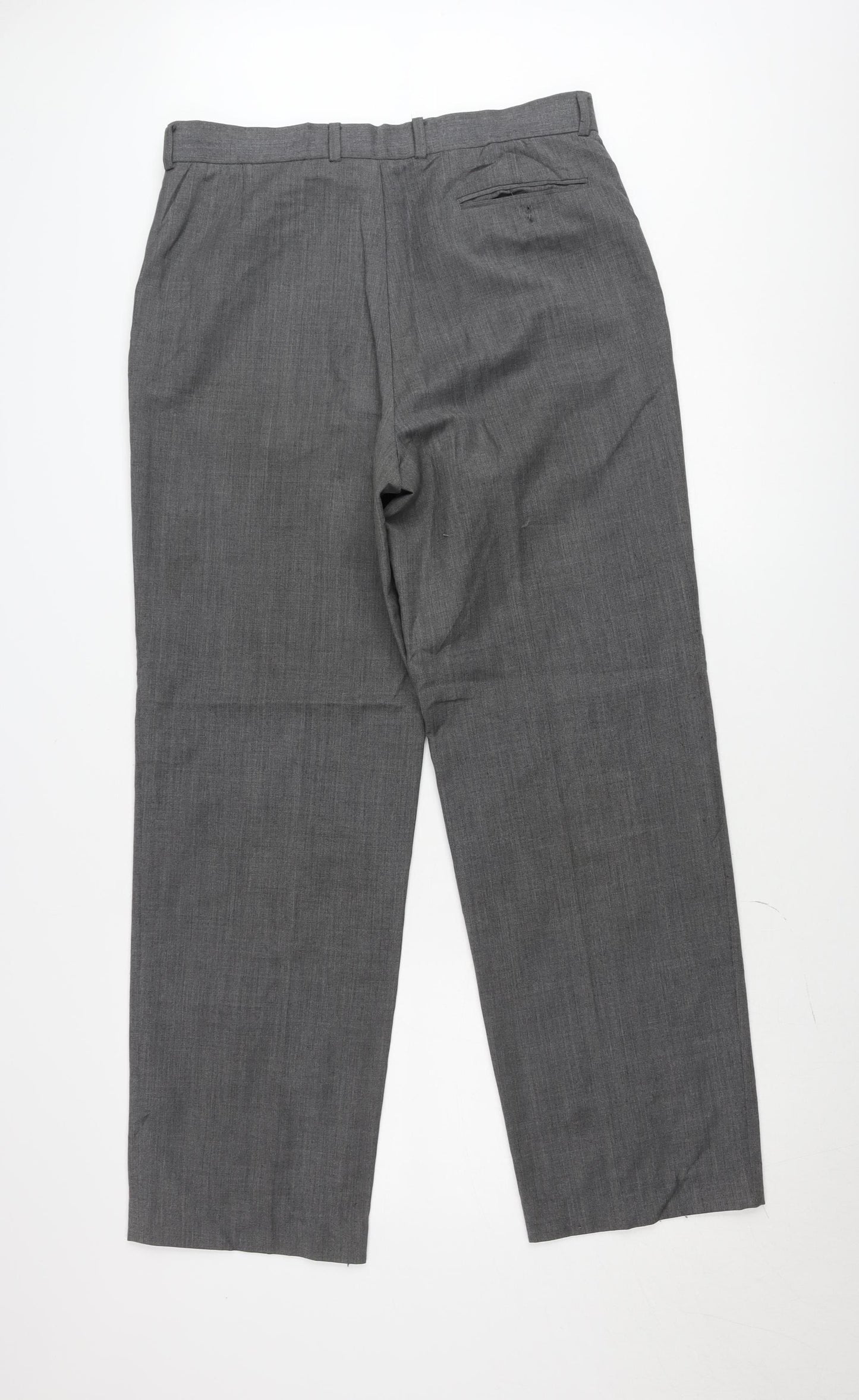 Marks and Spencer Men’s Grey Wool Blend Dress Trousers 34W 33L Regular Fit