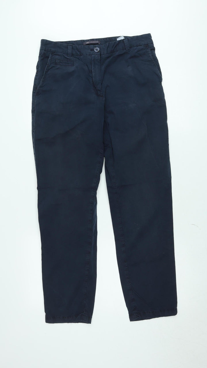 Marks and Spencer Men's Navy Blue Regular Fit Chino Trousers Size 12