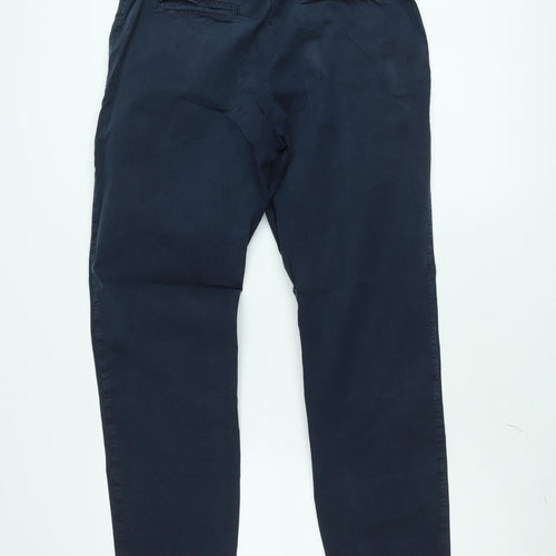 Marks and Spencer Men's Navy Blue Regular Fit Chino Trousers Size 12