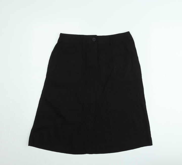 South Women’s Black Linen A-Line Skirt Size 10 Knee Length
